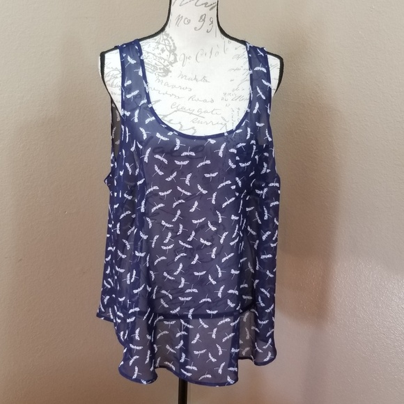 torrid Tops - Torrid Blue Sheer Dragonfly Sleeveless Top Size 1